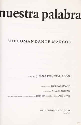 Subcomandante Marcos: Nuestra arma es nuestra palabra (Spanish language, 2001, Seven Stories Press)