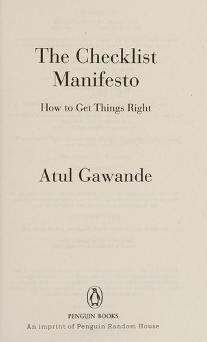 Atul Gawande: The checklist manifesto (2014, Penguin Random House, PENGUIN BOOKS INDIA)