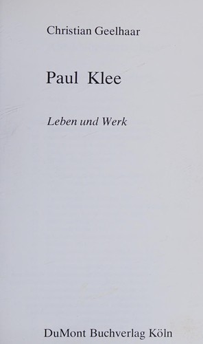 Paul Klee: Paul Klee (German language, 1974, M. DuMont Schauberg)