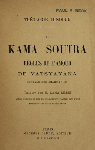 Mallanaga Vātsyāyana: Le Kama soutra (French language, 1891, G. Carre)