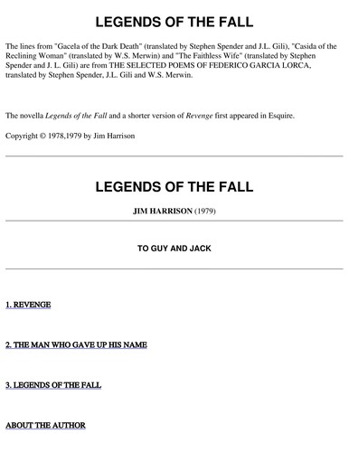 Jim Harrison: Legends of the fall. (1991, Paladin)