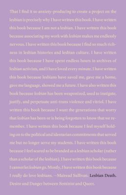 Mairead Sullivan: Lesbian Death (2022, University of Minnesota Press)