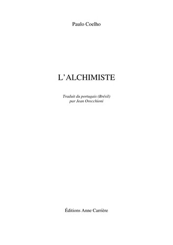 Paulo Coelho: L'alchimiste (French language, 1988, ANNE CARRIERE)