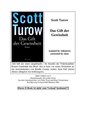 Scott Turow: Das Gift der Gewissheit (German language, 2003, Blessing)