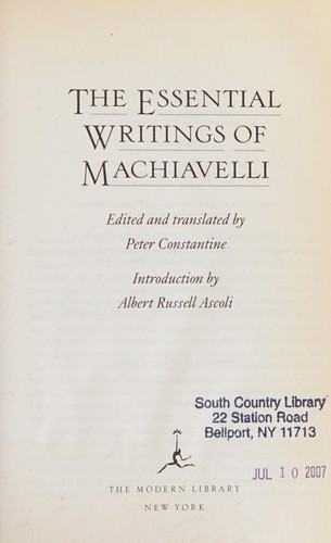 Peter Constantine: The essential writings of Machiavelli (2007, Modern Library)