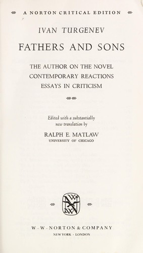Ivan Sergeevich Turgenev: Fathers and sons, by I.S. Turgenev (1966, Norton)