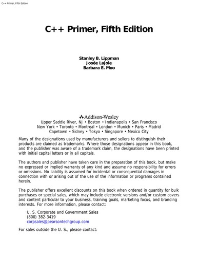 Stanley B. Lippman: C++ primer (2013, Addison-Wesley)