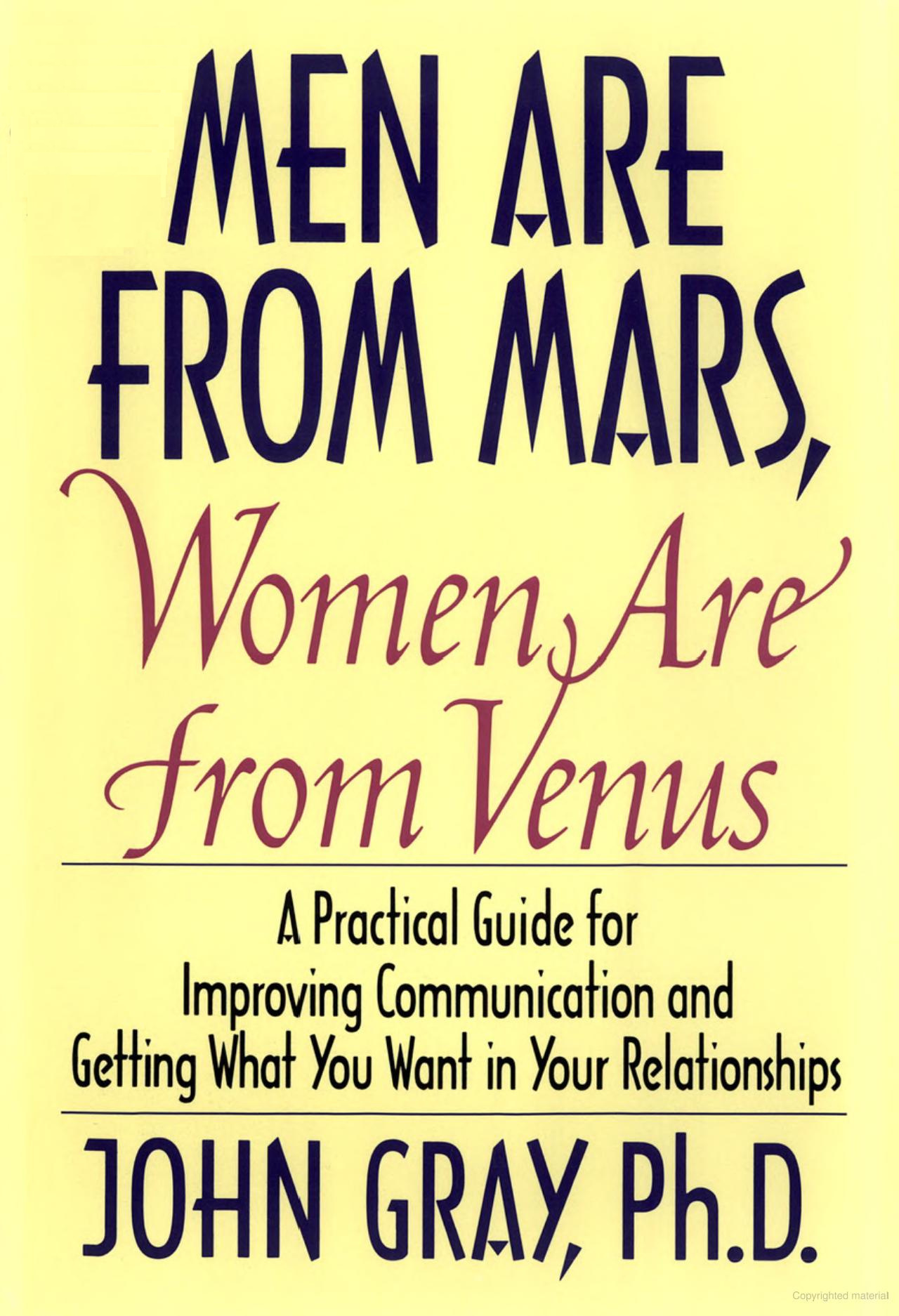 John Gray: Men Are From Mars Women Are From Venus (Hardcover, 1992, HarperCollins)