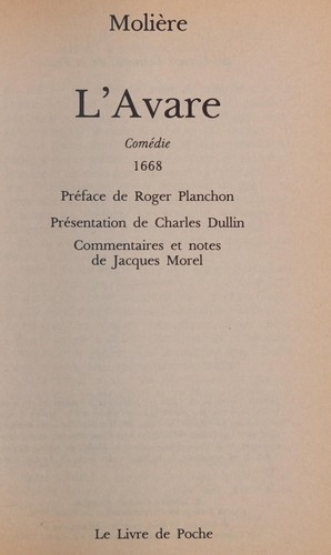 Molière: L' avare (French language, 1986, Librairie Générale Française, Librairie Générale Française, Livre de Poche)